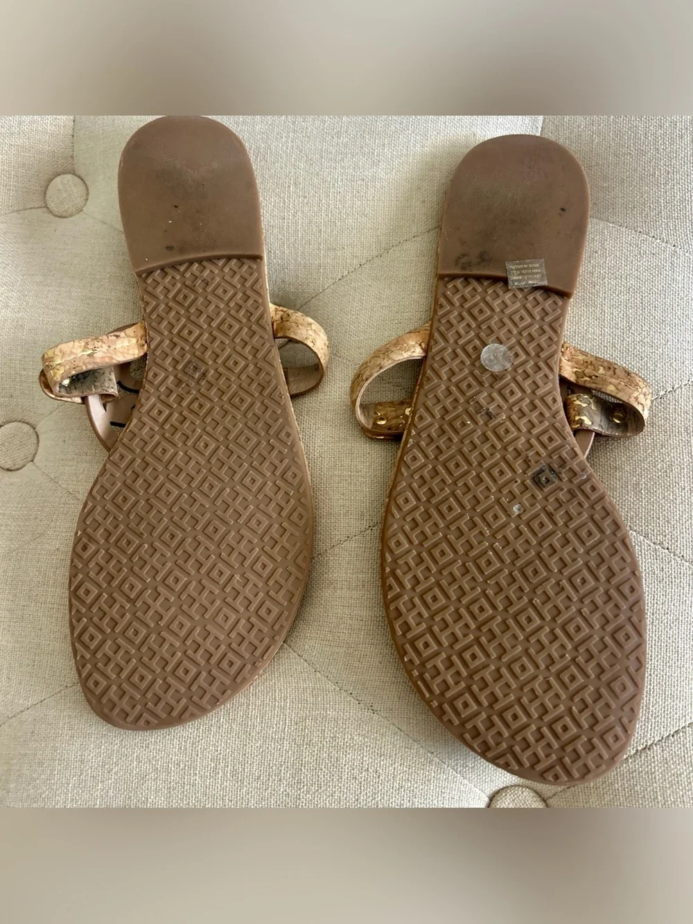 Tory Burch Cork Logo Thong Sandals in Natural Tan